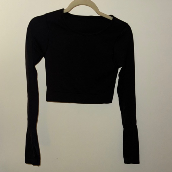 Black LuluLemon ebb to street Long Sleeve Crop Top - Picture 3 of 4